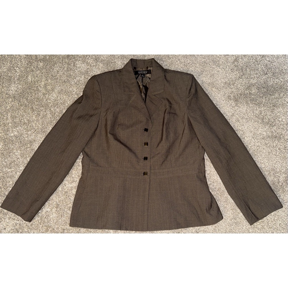 Kasper Blazer Jacket Womens Size 14 Square Buttons Brown Plaid Career Lined - Picture 2 of 5